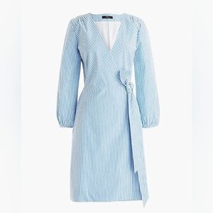 J. Crew Light Blue Striped Cotton Poplin Long Sleeve Wrap Dress Sz 6